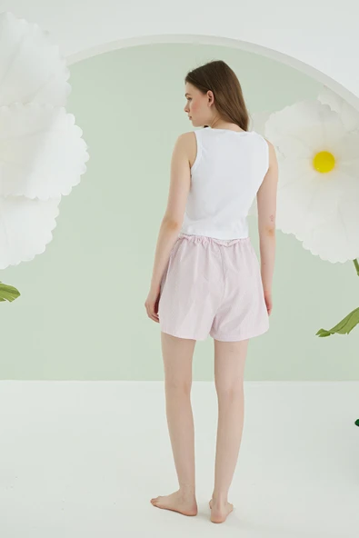 Pembe Kurdele Crop Şort Takım - Resim 2