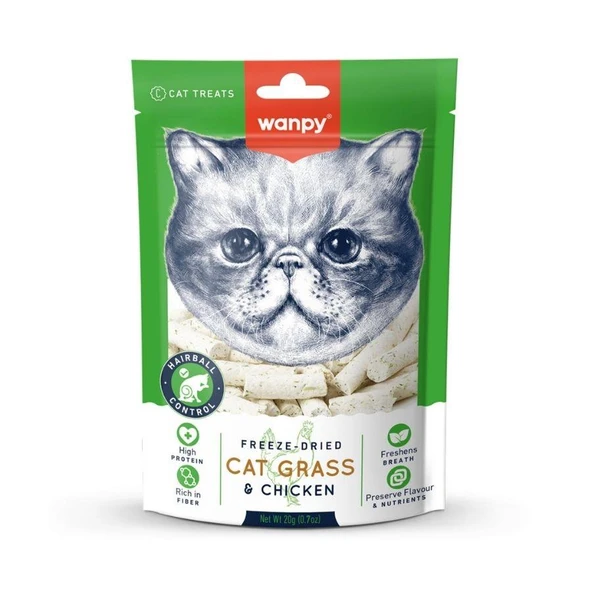 Wanpy Hairball Control Dondurularak Kurutulmuş Çim ve Tavuklu Kedi Ödülü 20 gr ürün görseli 1