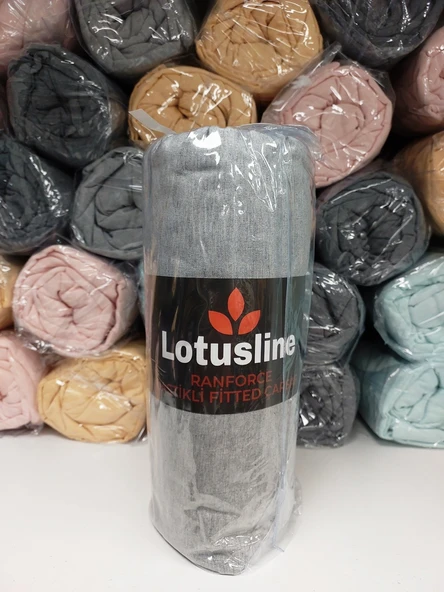 Lotusline Ranforce Fitted Lastikli Battal Çift Kişilik Çarşaf Seti (180x200+30)-Gri ürün görseli 1