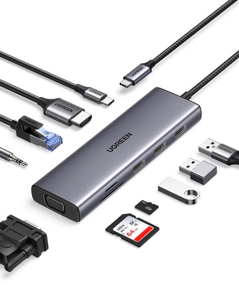 UGREEN 10'u 1 Arada USB-C Hub - 4K HDMI, Ethernet, PD, Kart Okuyucu 15601 ürün görseli 1