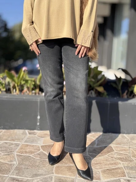 Misswhence Boru Paça Taşlanmış Kot Pantolon 38123 siyah ürün görseli 1