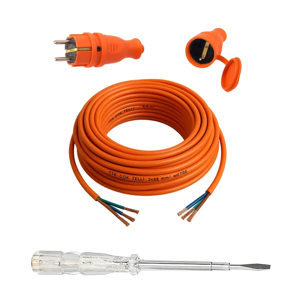 Seyyar 10 Metre Uzatma Kablosu TTR CCA Çok Telli 3x2.5 mm Elektrik Kablo Kontrol Kalem Dişi Erkek Fiş ürün görseli 1