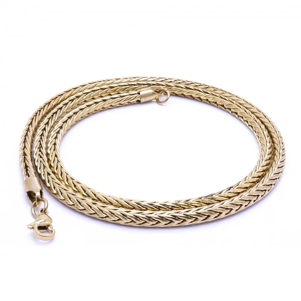 Oval Kral Bakla Örgülü Çelik Kolye 4Mm 3183CEK022 ürün görseli 1