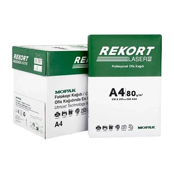 Mopak Rekort A4 Fotokopi Kağıdı 80gr 5 Paket (2500 Yaprak) (1 Koli) ürün görseli 1