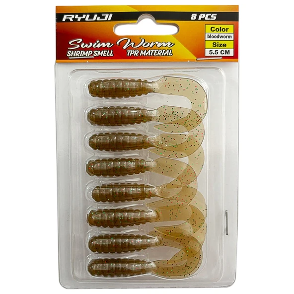 Ryuji Swim Worm 5.5cm 8 Adet LRF Silikon Yem  Blood Worm ürün görseli 1