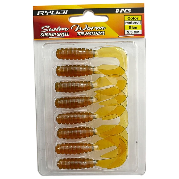 Ryuji Swim Worm 5.5cm 8 Adet LRF Silikon Yem  Motor Oil ürün görseli 1