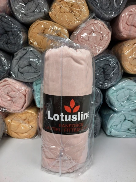 Lotusline Ranforce Fitted Lastikli Battal Çift Kişilik Çarşaf Seti (180x200+30)-Pudra ürün görseli 1