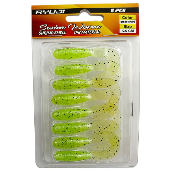 Ryuji Swim Worm 5.5cm 8 Adet LRF Silikon Yem  Green Chart ürün görseli 1