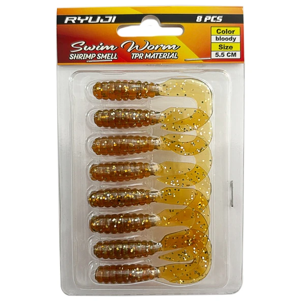 Ryuji Swim Worm 5.5cm 8 Adet LRF Silikon Yem  Bloody ürün görseli 1