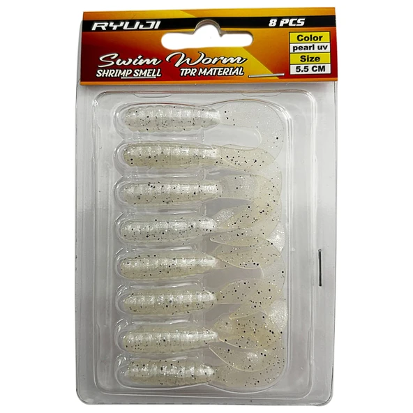 Ryuji Swim Worm 5.5cm 8 Adet LRF Silikon Yem  Pearl UV ürün görseli 1