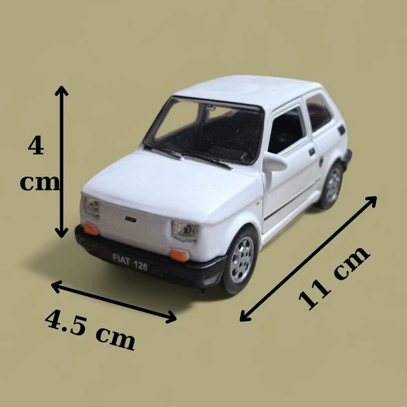 Nostaljik Metal Çek Bırak Beyaz Fiat 126 Araba Kapılar Açılır ürün görseli 1
