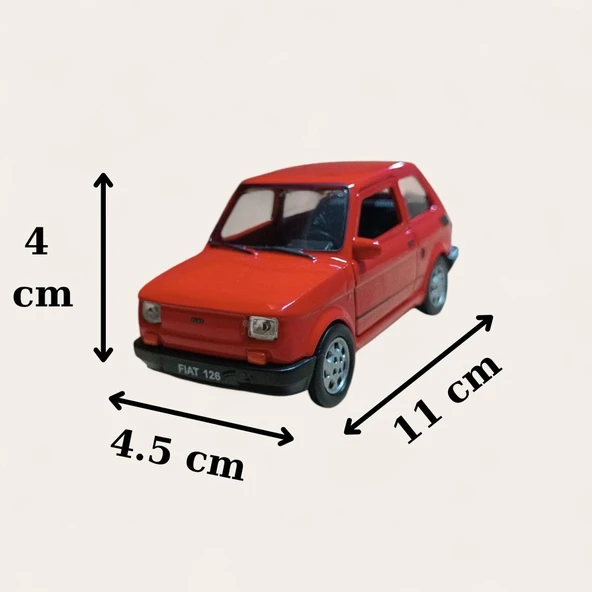 Nostaljik Metal Çek Bırak Kırmızı Fiat 126 Araba Kapılar Açılır ürün görseli 1
