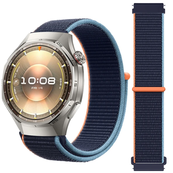 Huawei Watch GT6 Pro 46mm İle Uyumlu Ayarlanabilir Cırt Cırtlı Yumuşak Spor Kumaş Örgü Kordon  Lacivert ürün görseli 1