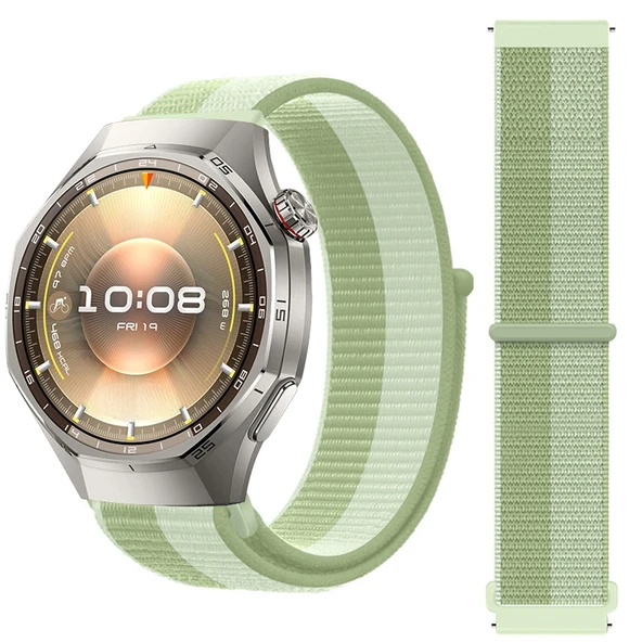Huawei Watch GT6 Pro 46mm İle Uyumlu Ayarlanabilir Cırt Cırtlı Yumuşak Spor Kumaş Örgü Kordon  Yeşil ürün görseli 1