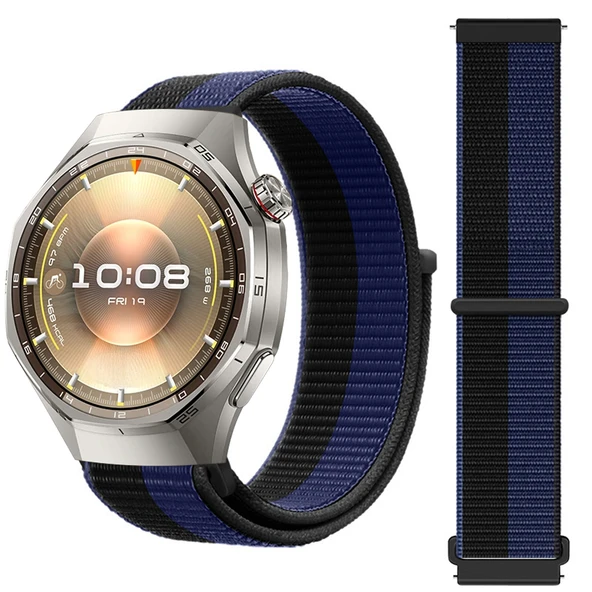 Huawei Watch GT6 Pro 46mm İle Uyumlu Ayarlanabilir Cırt Cırtlı Yumuşak Spor Kumaş Örgü Kordon  Mavi ürün görseli 1