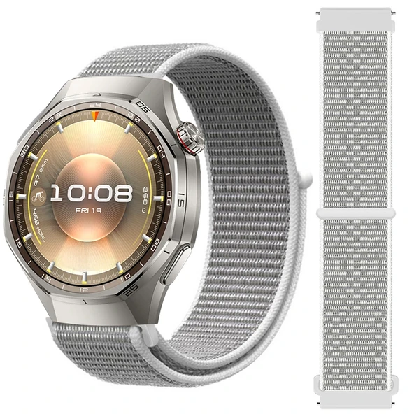 Huawei Watch GT6 Pro 46mm İle Uyumlu Ayarlanabilir Cırt Cırtlı Yumuşak Spor Kumaş Örgü Kordon  Beyaz ürün görseli 1