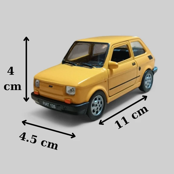 Nostaljik Metal Çek Bırak Sarı Fiat 126 Araba Kapılar Açılır ürün görseli 1
