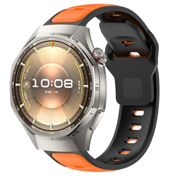Huawei Watch GT6 Pro 46mm İle Uyumlu Çift Renkli Spor Silikon Kordon Nefes Alabilir Konforlu  Turuncu ürün görseli 1