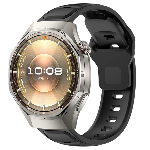 Huawei Watch GT6 Pro 46mm İle Uyumlu Çift Renkli Spor Silikon Kordon Nefes Alabilir Konforlu  Siyah ürün görseli 1