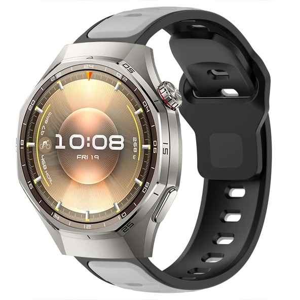 Huawei Watch GT6 Pro 46mm İle Uyumlu Çift Renkli Spor Silikon Kordon Nefes Alabilir Konforlu  Füme ürün görseli 1