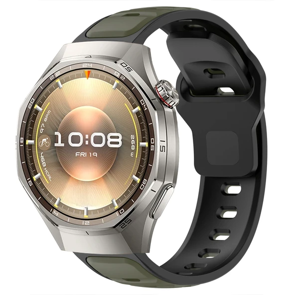 Huawei Watch GT6 Pro 46mm İle Uyumlu Çift Renkli Spor Silikon Kordon Nefes Alabilir Konforlu  Haki ürün görseli 1