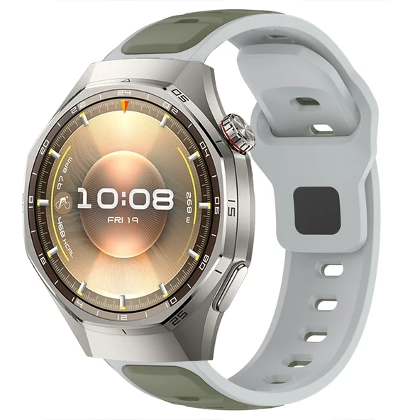 Huawei Watch GT6 Pro 46mm İle Uyumlu Çift Renkli Spor Silikon Kordon Nefes Alabilir Konforlu  Yeşil ürün görseli 1
