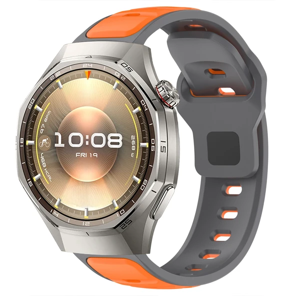 Huawei Watch GT6 Pro 46mm İle Uyumlu Çift Renkli Spor Silikon Kordon Nefes Alabilir Konforlu  Gri ürün görseli 1