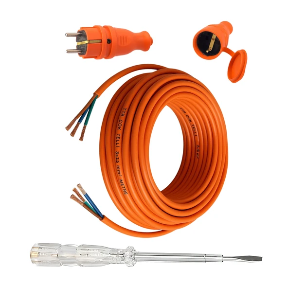 Seyyar 15 Metre Uzatma Kablosu TTR CCA Çok Telli 3x2.5 mm Elektrik Kablo Kontrol Kalem Dişi Erkek Fiş ürün görseli 1