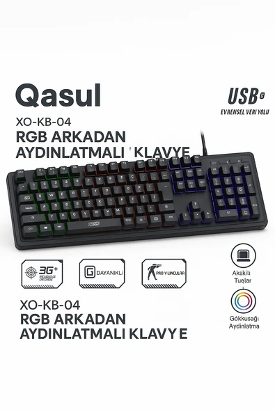 RGB Arkadan Aydınlatmalı Oyuncu Klavyesi Dayanıklı,Pro Gamer, Renkli Işıklandırma Yüksek Performans ürün görseli 1