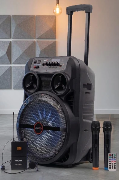 Midex MXR-280SXC Taşınabilir Seyyar Portatif 3 Mikrofonlu Şarjlı Ses Sistemi Hoparlör (280 Watt) ürün görseli 1