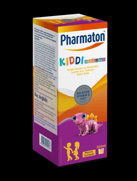 Pharmaton Kiddi Growth Kalsiyum Vitamin D İyot İçeren Takviye Edici Gıda Meyve Aromalı Şurup 200 ml ürün görseli 1