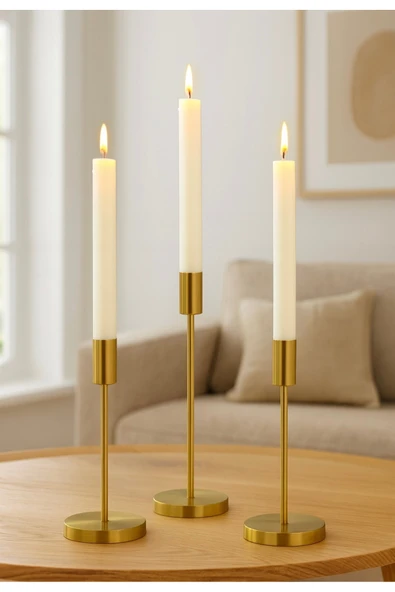 Fico Home Luxury Şamdan Mumluk Metal Gövde Şık Görsellik Katar 3 lü set Mum Hariç ürün görseli 1
