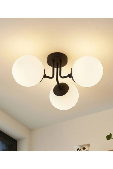 burenze Modern Tasarım Tavana Sıfır Emma Beyaz Glop Camlı Avize Salon Mutfak Oturma Odası Avize Eskitme Gold ürün görseli 1