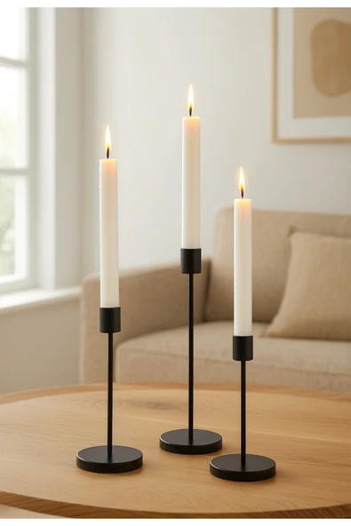 Fico Home Luxury Şamdan Mumluk Metal Gövde Şık Görsellik Katar 3 lü set Mum Hariç ürün görseli 1