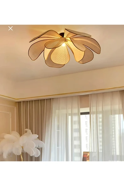 Fico Home Modern Plafonyer Avize Iskandinav Boheme Çiçek Avize Hazeran Hasır Avize Rattan Salon Avizesi ürün görseli 1