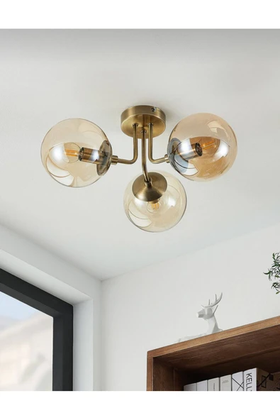 burenze Modern Tasarım Tavana Sıfır Emma Bal Glop Camlı Avize Salon Mutfak Oturma Odası Avize Eskitme Gold ürün görseli 1
