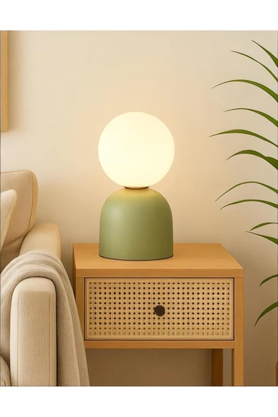 Fico Home Modern Abajur Camlı Masa Lambası Mint Green Beyaz Glop Cam ürün görseli 1