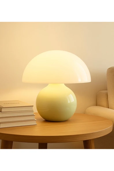 Fico Home Modern Burhi Abajur Krem Mantar Masa Lambası Metal Şapka Metal Gövde ürün görseli 1