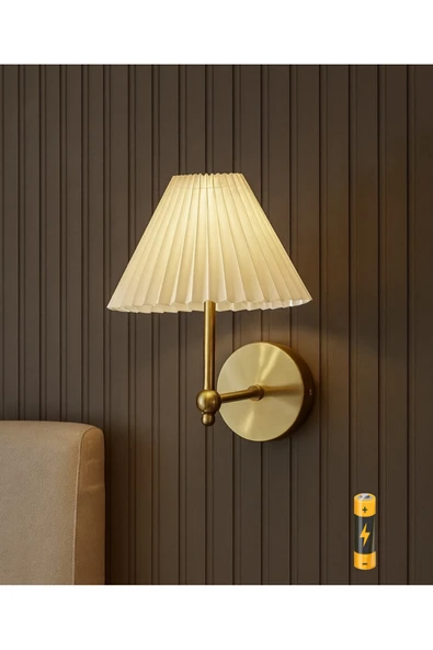 burenze Modern Tasarım Umbrella Pilli Aplik Pileli Krem Abajur Kablosuz Tak Çalıştır Eskitme Gold Sarı ürün görseli 1