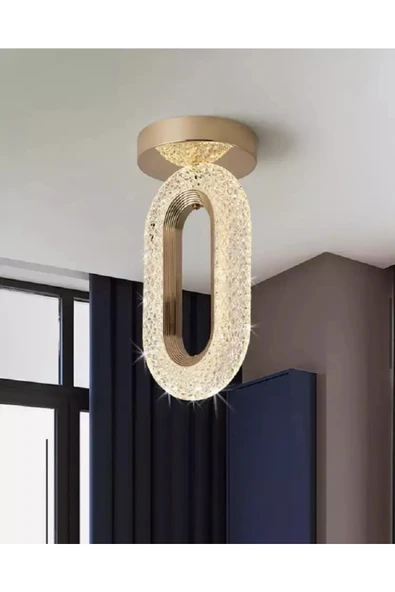 Fico Home Kristal Ledli Avize Tavana Sıfır Gold Sarı Gövde Gün Işığı ürün görseli 1
