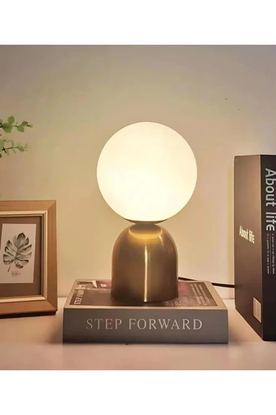 Fico Home Modern Tasarım Venüs Abajur Beyaz Glop Camlı Kablolu Tak Çalıştır Masa Lambası Eskitme Gold Sarı ürün görseli 1