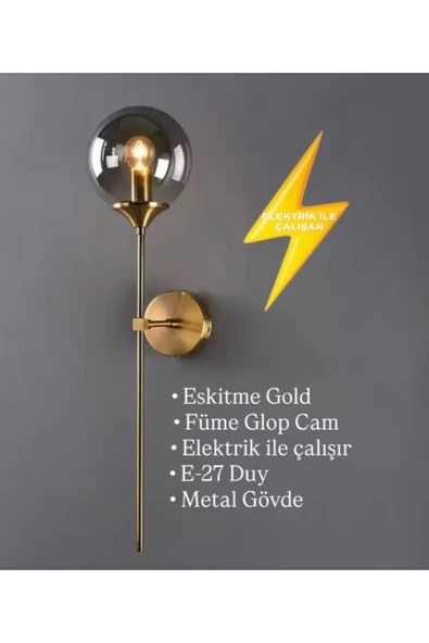 Fico Home Modern Aplik Duvar Aplik Glop Camlı E-27 Duy Metal Gövde Elektrik İle Çalışır ürün görseli 1