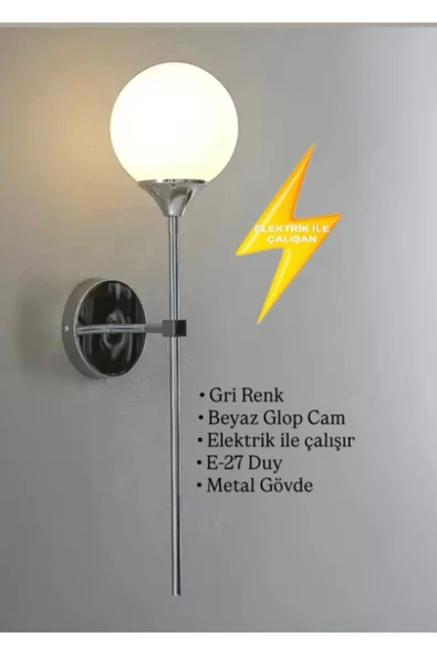 Fico Home Modern Aplik Duvar Aplik Glop Camlı E-27 Duy Metal Gövde Elektrik İle Çalışır ürün görseli 1