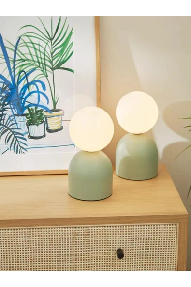 Buiva Modern Abajur Mint Green Beyaz Glop Camlı Masa Lambası ürün görseli 1