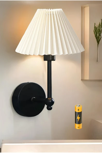burenze Modern Tasarım Umbrella Pilli Aplik Pileli Krem Abajur Kablosuz Tak Çalıştır Siyah Gövde ürün görseli 1