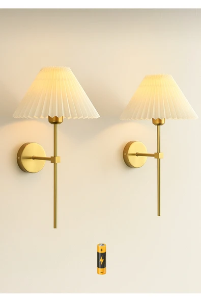 Fico Home Pilli Aplik Kablosuz Tak Çalıştır Krem Abajur Umbrella Aplik Eskitme Gold Sarı 1 Adet ürün görseli 1