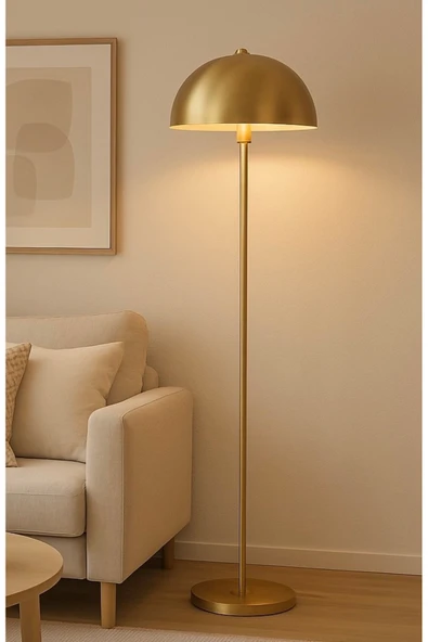 Fico Home Modern Tasarım Torche Ayaklı Lambader Eskitme Gold Gövde Metal Abajur Lambader ürün görseli 1