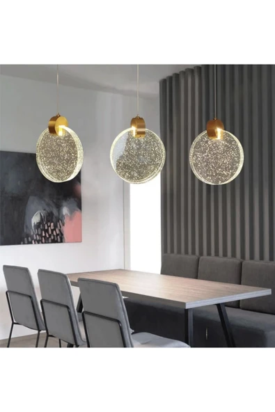 burenze Modern Luxury Sarkıt Üçlü Dikdörtgen Sıralı Kristal Camlı Led Avize Gold Sarı ürün görseli 1