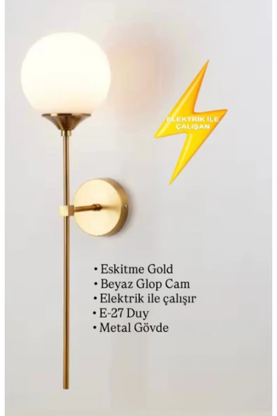 Fico Home Modern Aplik Duvar Aplik Glop Camlı E-27 Duy Metal Gövde Elektrik İle Çalışır ürün görseli 1