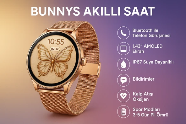 Bunnys Honor Play 50 Uyumlu 1.43" AMOLED Ekran Akıllı Saat – Su Geçirmez Kadınlar İçin ürün görseli 1